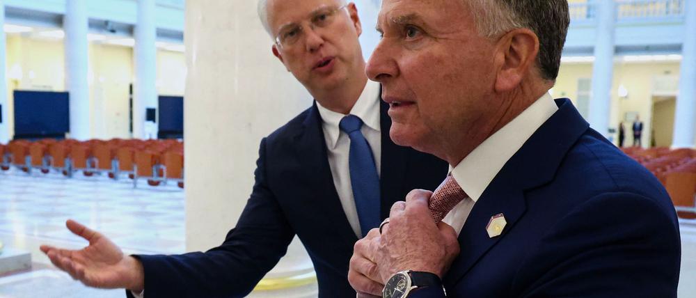 Kreml-Unterhändler Dmitrijew und der US-Sondergesandte Witkoff sollen den Friedensplan ausgearbeitet haben. (Archivbild)