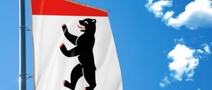 Bavaria, Germany - November 21, 2024: Flag of the federal state of Berlin waving majestically in the wind - a symbol of Berlin culture, politics and tradition in Germany. PHOTOMONTAGE *** Fahne des Bundesland Berlin weht majestätisch im Wind ein Symbol für Berliner Kultur, Politik und Tradition in Deutschland. FOTOMONTAGE