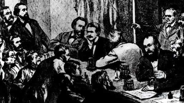 Breaking up of a meeting of a meeting of the Social Democrats, Leipzig, 1881. Among the participants were Wilhelm Liebknecht and August Bebel. Engraving. WHA PUBLICATIONxINxGERxSUIxAUTxONLY !ACHTUNG AUFNAHMEDATUM GESCHÄTZT! Copyright: WHA UnitedArchives011830 Agenda_160_Geburtstag_SPD