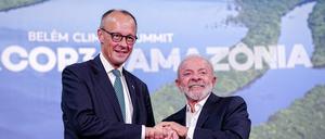 Bundeskanzler Friedrich Merz (links) besuchte Belém und traf dabei auch auf Brasiliens Präsident Luiz Inácio Lula da Silva.