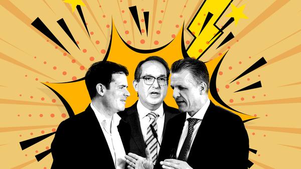 Vizekanzler-Staatssekretär Böhning, Innenminister Dobrindt und Kanzleramtsminister Frei sollen einen Konsens bei der Rente finden.