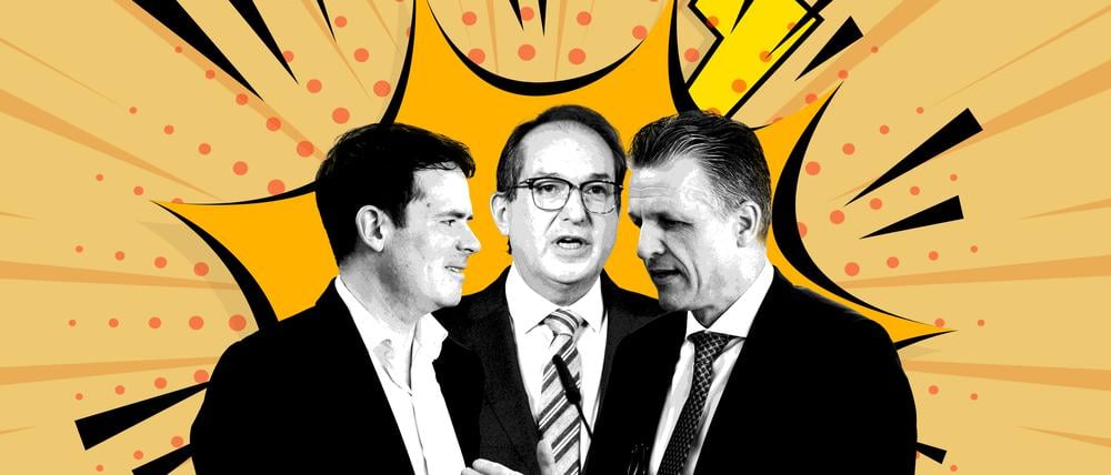 Vizekanzler-Staatssekretär Böhning, Innenminister Dobrindt und Kanzleramtsminister Frei sollen einen Konsens bei der Rente finden. 