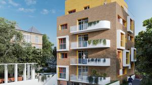 Visualisierung des Punkthauses, das hinter dem Haus am Lützowplatz gebaut werden soll.