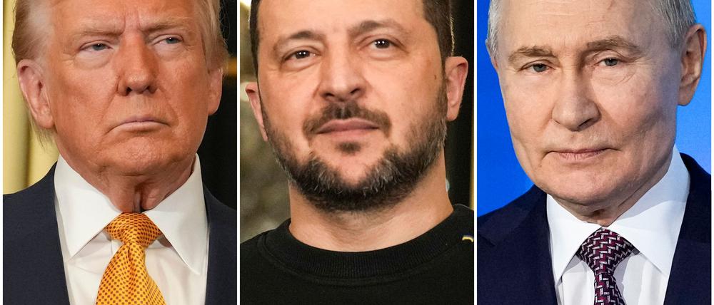 Die drei Präsidenten Trump, Selenskyj und Putin (von links) verhandeln über eine Lösung im Ukraine-Krieg. (Archivbild)