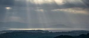 Blick über das Ionische Meer und das griechische Festland.