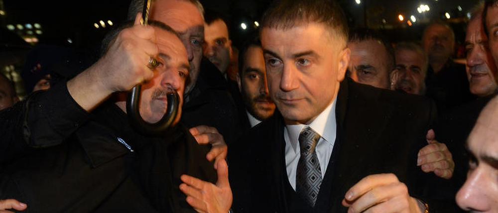 ISTANBUL, TURKEY - MARCH 11: Prominent detainee (alleged mafia leader with links to the deep state ) Sedat Peker in the Ergenekon coup plot case released from Silivri Prison in Istanbul following the 8th and the 21th High Criminal Courts order in Istanbul, Turkey on March 10, 2014. (Photo by Islam Yakut/Anadolu Agency/Getty Images)