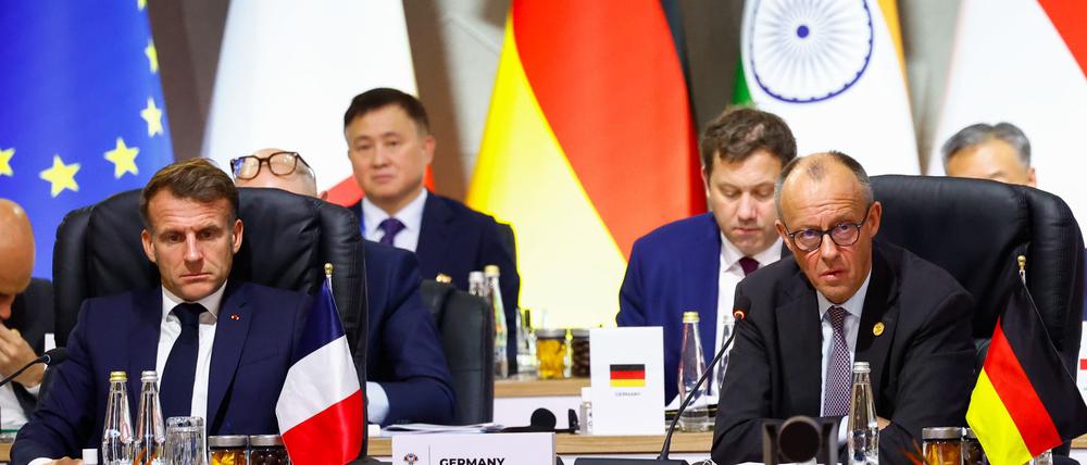 Keine erzwungene Kapitulation: Der französische Präsident Emmanuel Macron und Kanzler Friedrich Merz wollen versuchen, das Schlimmste zu verhindern.