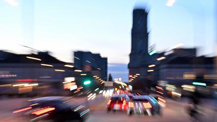 Potsdam, 04.11.2025, Breite Strasse, Garnisonkirche, Lichter, Abendhimmel