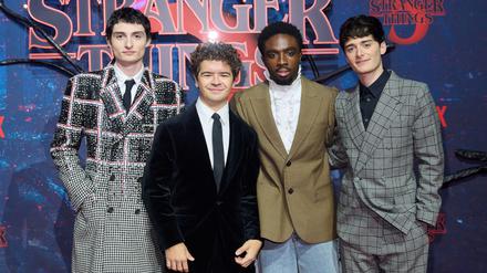 Zum Fan-Event in Berlin kamen einige der Hauptdarsteller von „Stranger Things“: Finn Wolfhard, Gaten Matarazzo, Caleb McLaughlin und Noah Schnapp (von links nach rechts). (Archivbild)