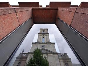 Der Turm der Garnisonkirche an der Breiten Straße in Potsdam.