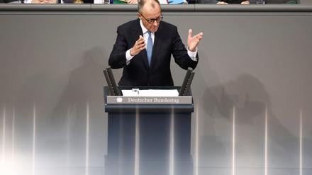 German Chancellor Friedrich Merz speaks during a budget debate at the lower house of parliament Bundestag, in Berlin, Germany, November 26, 2025. REUTERS/Nadja Wohlleben