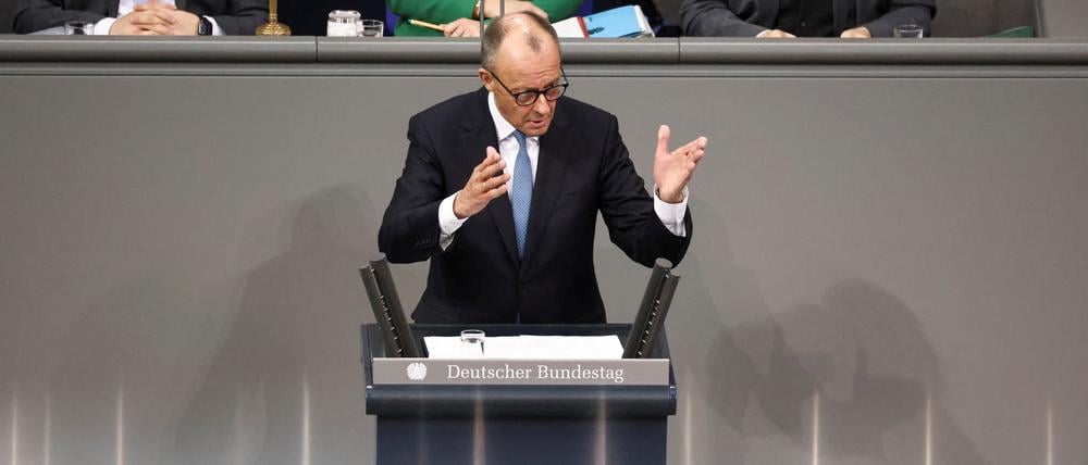 German Chancellor Friedrich Merz speaks during a budget debate at the lower house of parliament Bundestag, in Berlin, Germany, November 26, 2025. REUTERS/Nadja Wohlleben