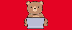 Bär-Illustration auf rotem Hintergrund.