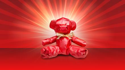 Verschiedene Motive (Teddybär, Schuh, Tasse) zum Thema "Geschenke-Guide".