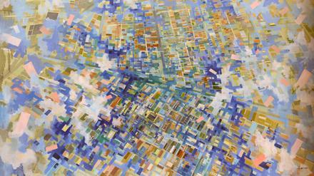 Hineingesogen in „Suburbia“ scheint man inmitten von freischwebenden geometrischen Formen und Schäfchenwolken aus einem Flugzeug in die Miniaturstadt zu stürzen.