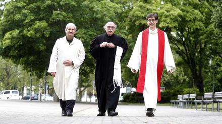 Imam Kadir Sanci, Rabbiner Andreas Nachama und Pfarrer Gregor Hohberg (v.l.) repräsentieren die drei Gemeinden des House of One.