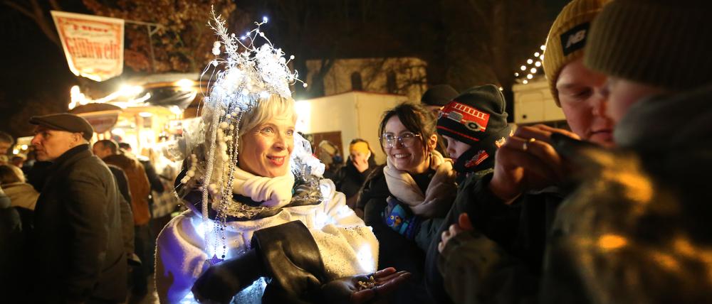 Auf dem Böhmischen Weihnachtsmarkt auf dem Babelsberger Weberplatz war eine Kristallfee unterwegs und bezauberte Große und Kleine.
