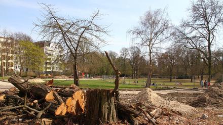 Ein Bauzaun versperrt den Weg im Heinrich- Lassen- Park an der Belziger Straße in Berlin-Schöneberg. Foto: Thilo Rückeis