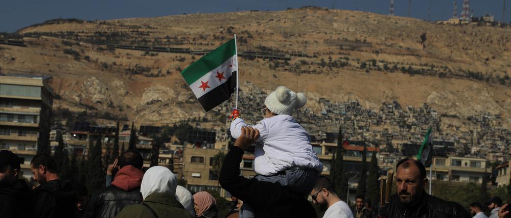 Syrische Demonstration in Damaskus für die Einheit des Landes.