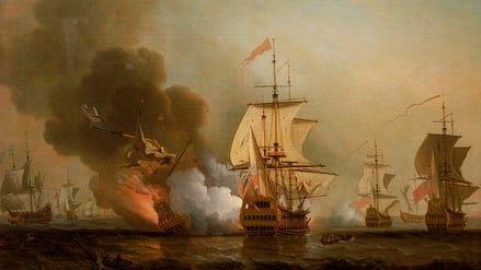 Die „San José“ in der Schlacht vor Cartagena 1708 auf einem Gemälde von Samuel Scott.
