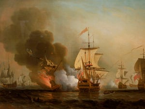 Die „San José“ in der Schlacht vor Cartagena 1708 auf einem Gemälde von Samuel Scott.