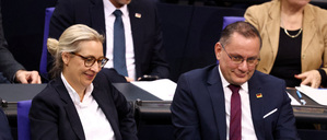 Die Co-Vorsitzenden der Alternative für Deutschland (AfD), Alice Weidel und Tino Chrupalla, nehmen am 25. November 2025 an der Haushaltsdebatte im Bundestag in Berlin teil (Symbolbild).