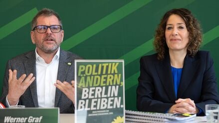 Werner Graf und Bettina Jarasch ziehen als Spitzenduo für die Grünen in den Wahlkampf.