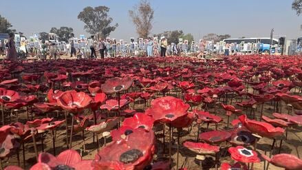 Metallener Klatschmohn in Gedenken an die Toten beim Nova-Festival.