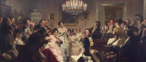Rückzug ins Biedermeier-Zeitalter: Franz Schubert gibt in Wien ein Hauskonzert. Gemälde von Julius Schmid (1897).  