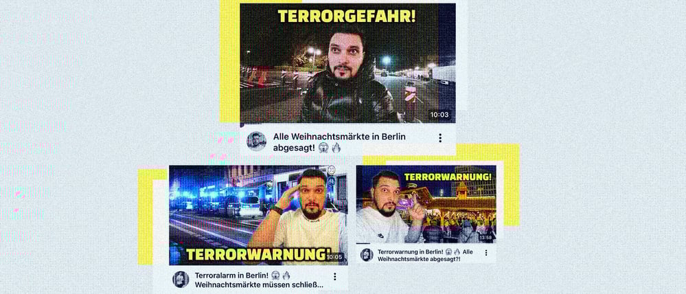 Influencer verdient Geld mit Fake-Terrorwarnungen (Bild-Collage)