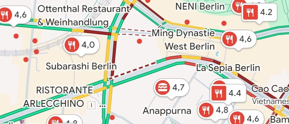 Restaurants um den Bahnhof Zoo in Berlin auf Google Maps: Screenshot