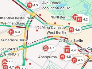 Restaurants um den Bahnhof Zoo in Berlin auf Google Maps: Screenshot