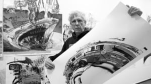 Der Künstler Wolfgang Petrick vor einem seiner Bilder.