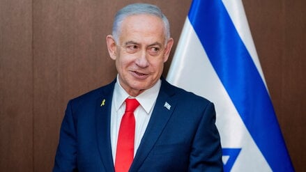 Israel's Prime Minister Benjamin Netanyahu speaks during a meeting with U.S. Vice President JD Vance (not pictured) at the Prime Minister's Office in Jerusalem, October 22, 2025. Nathan Howard/Pool via REUTERS