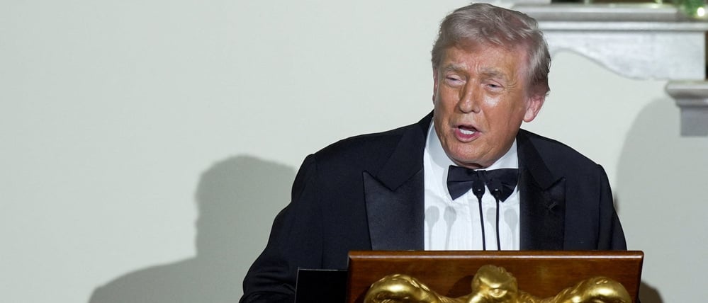 U.S. President Donald Trump speaks during the Congressional Ball in the Grand Foyer at the White House in Washington, D.C., U.S. December 11, 2025. REUTERS/Al Drago