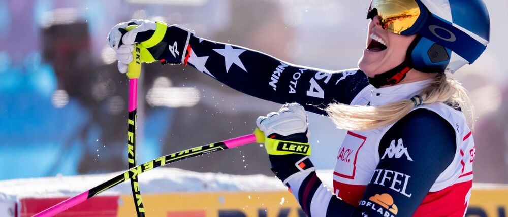 Erleichterung pur: Lindsey Vonn bejubelt ihren insgesamt 83. Weltcup-Sieg.