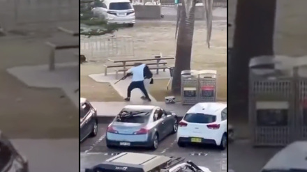 Dieser Screenshot zeigt einen der Angreifer, der von einem Passanten überwältigt wird.