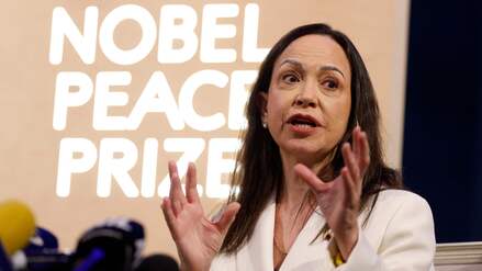 Die venezolanische Friedensnobelpreisträgerin María Corina Machado bei einer Konferenz in Oslo.