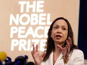 Die venezolanische Friedensnobelpreisträgerin María Corina Machado bei einer Konferenz in Oslo.