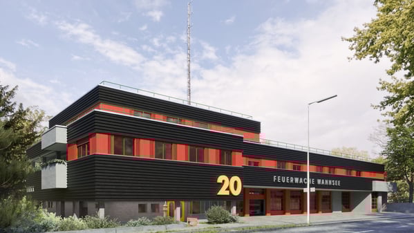 Die Feuerwache Wannsee im Berliner Bezirk Steglitz-Zehlendorf wird energetisch saniert. Bis April 2026 sollen die Arbeiten an der Fassade und am Dach beendet sein. Dann wird bei der Beheizung der Wache über die Hälfte der bisher dafür nötigen Energie eingespart.