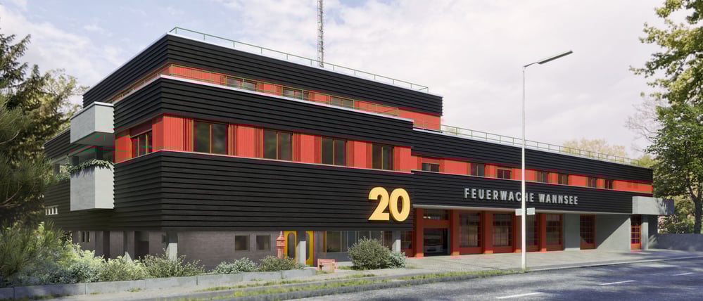 Die Feuerwache Wannsee im Berliner Bezirk Steglitz-Zehlendorf wird energetisch saniert. Bis April 2026 sollen die Arbeiten an der Fassade und am Dach beendet sein. Dann wird bei der Beheizung der Wache über die Hälfte der bisher dafür nötigen Energie eingespart.
