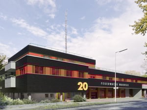 Die Feuerwache Wannsee im Berliner Bezirk Steglitz-Zehlendorf wird energetisch saniert. Bis April 2026 sollen die Arbeiten an der Fassade und am Dach beendet sein. Dann wird bei der Beheizung der Wache über die Hälfte der bisher dafür nötigen Energie eingespart.