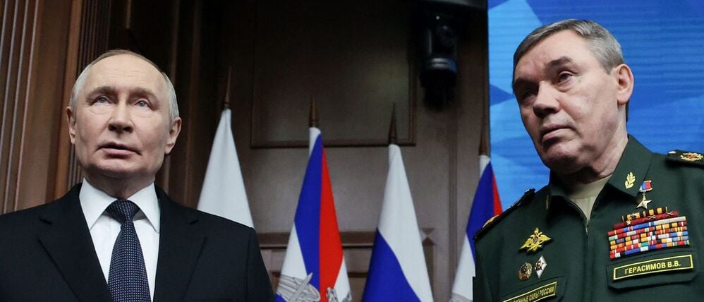 Russlands Präsident Wladimir Putin und Generalstabschef Valery Gerasimov 