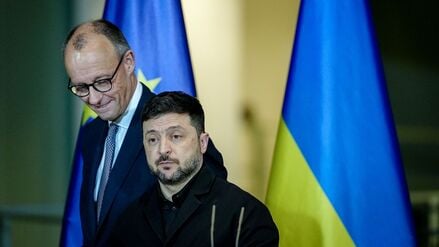 Bundeskanzler Friedrich Merz und der ukrainische Präsident Wolodymyr Selenskyj am vergangenen Montag in Berlin.