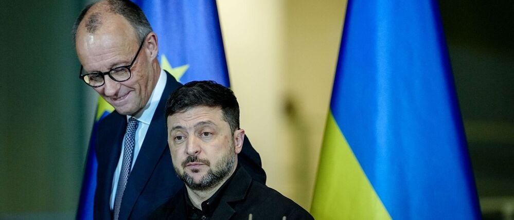 Bundeskanzler Friedrich Merz (links) und der ukrainische Präsident Wolodymyr Selenskyj am vergangenen Montag in Berlin.