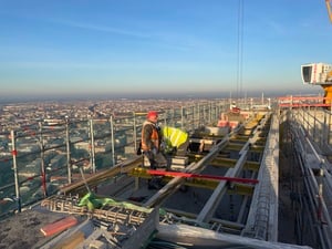Blick vom fertigen Rohbau „The Berlinian“ Hochhaus am Alexanderplatz. 