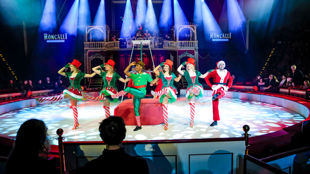 Das bewährte Roncalli Ballett macht zwischen den Zirkusnummern Stimmung.