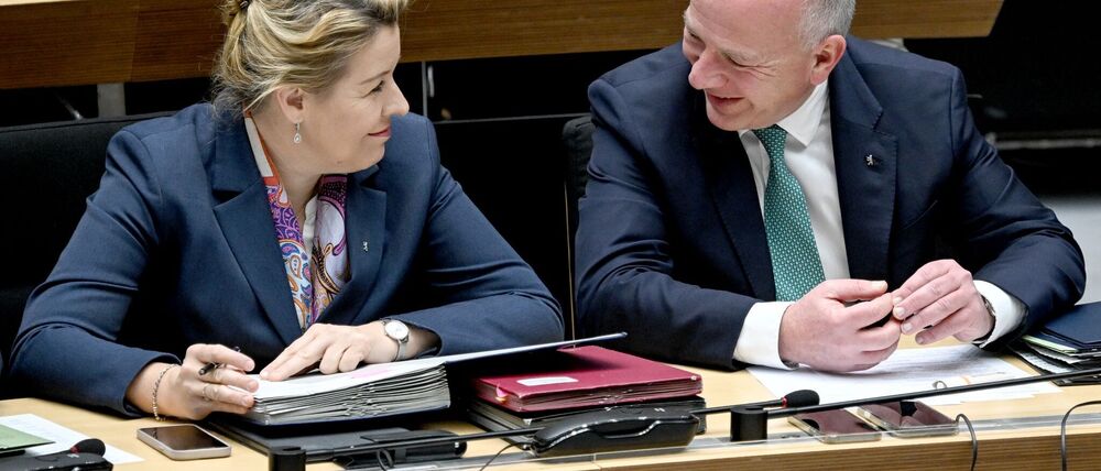 Berlins Regierender Bürgermeister Kai Wegner (CDU) und Wirtschaftssenatorin Franziska Giffey (SPD) sind beim Thema Bewerbung um die Weltausstellung Expo 2035 unterschiedlicher Ansicht. (Archivbild) 