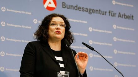 ARCHIV - 03.01.2023, Bayern, Nürnberg: Andrea Nahles, Vorstandsvorsitzende der Bundesagentur für Arbeit (BA). (zu dpa: «Weniger Azubi-Stellen - Nahles warnt vor falscher Richtung») Foto: Daniel Löb/dpa +++ dpa-Bildfunk +++