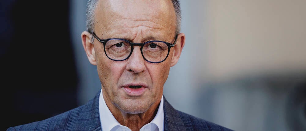 Friedrich Merz CDU, Bundeskanzler, aufgenommen bei einem Pressestatement vor einer Kabinettsklausur 